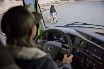 Volvo VNR view from inside the cab